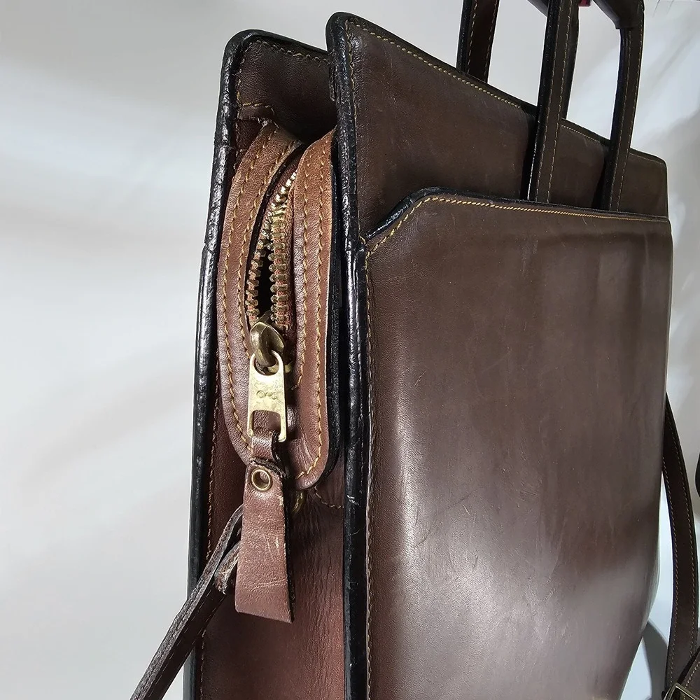 Joseph Daniel Belting Leather Briefcase Single Gusset Retractable Handles USA